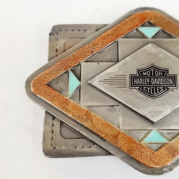 HARLEY DAVIDSON Mens Vintage Southwestern Diamond Sun Belt Buckle Motorcycle B30 - Picture 3 of 10